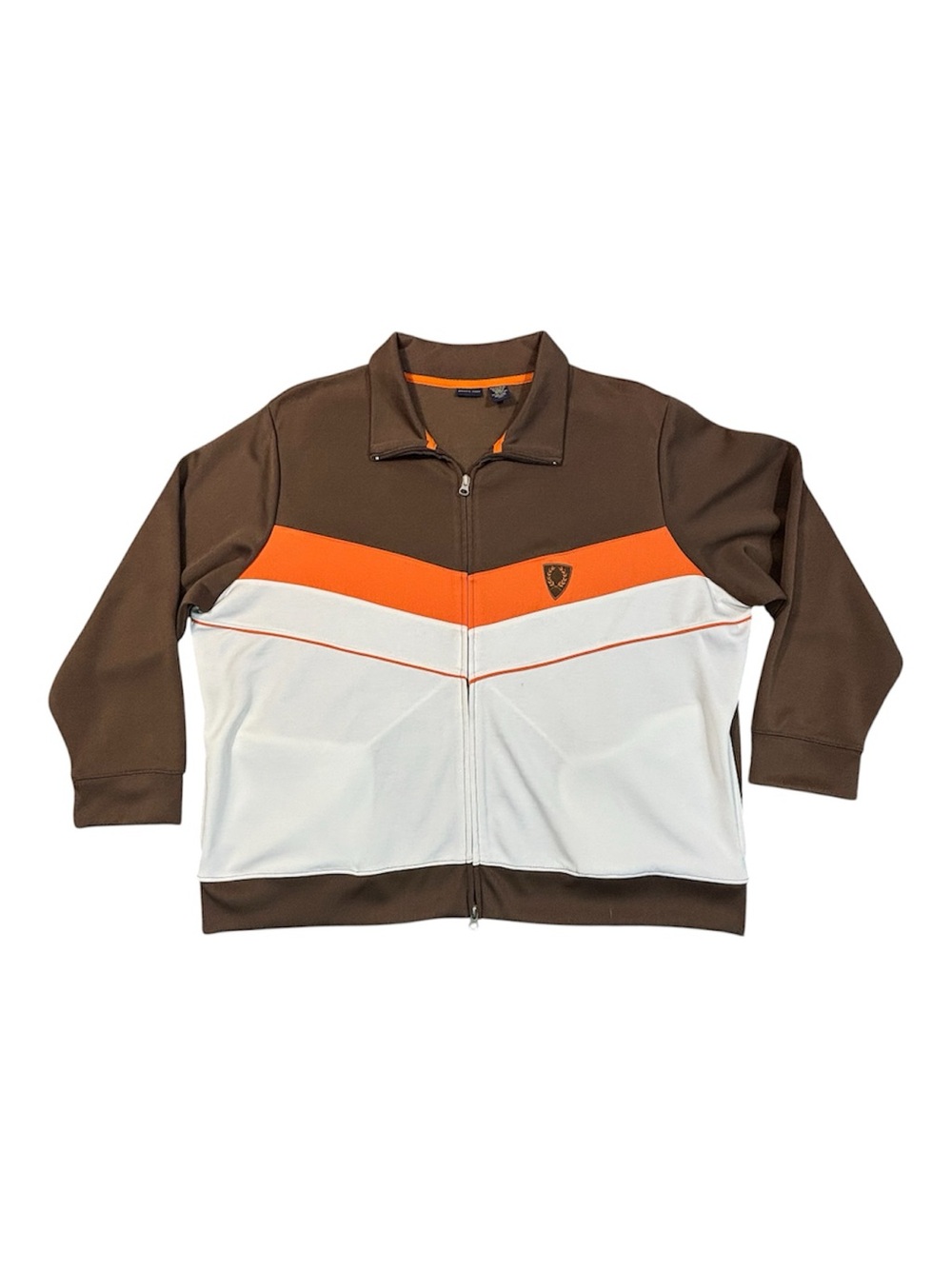 Y2K Track Jacket Womens 3X Bailey's Point Brown Orange Chevron Full Zip Vintage